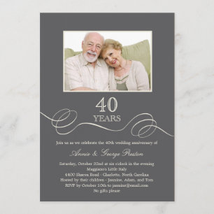 Elegant Swirl Anniversary Photo Invitation - Grey