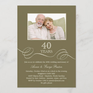 Elegant Swirl Anniversary Photo Invitation - Sage