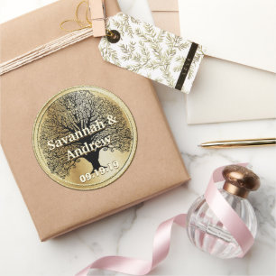 Elegant Swirl Black Tree Gold Wedding Seal