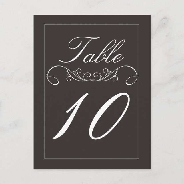 Elegant Swirl Black Wedding Table Number Cards (Front)