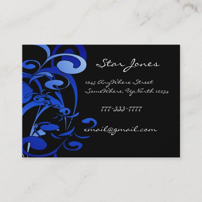 Elegant Swirl Blue Business Card (Front)
