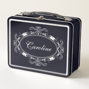 Elegant Swirl Custom Name Brand Metal Lunch Box