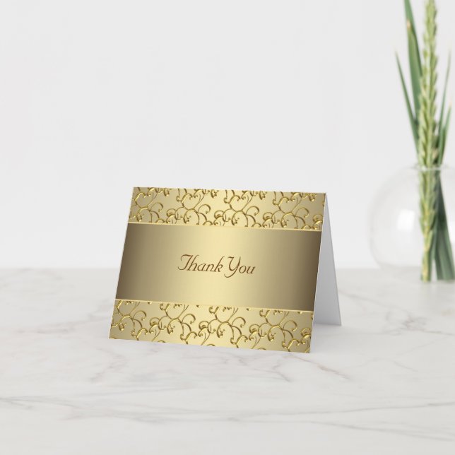 Elegant Swirl Gold Thank You Card (Front)
