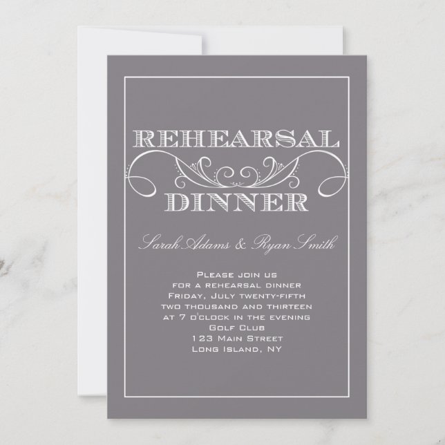 Elegant Swirl Grey Rehearsal Dinner Invitation (Front)