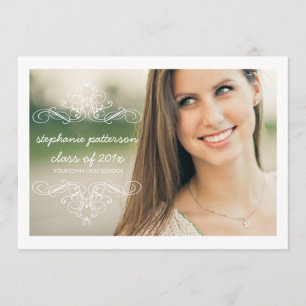 Elegant Swirl Modern Vintage Photo Graduation Invitation