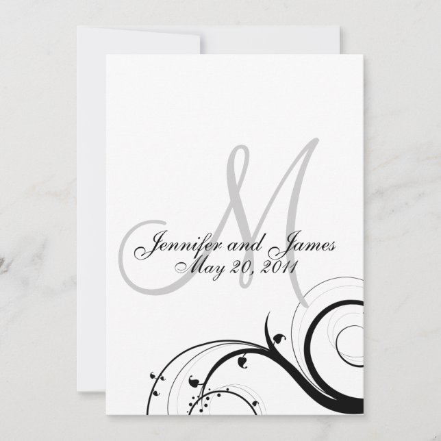 Elegant Swirl Monogram Wedding Invitation Back (Front)