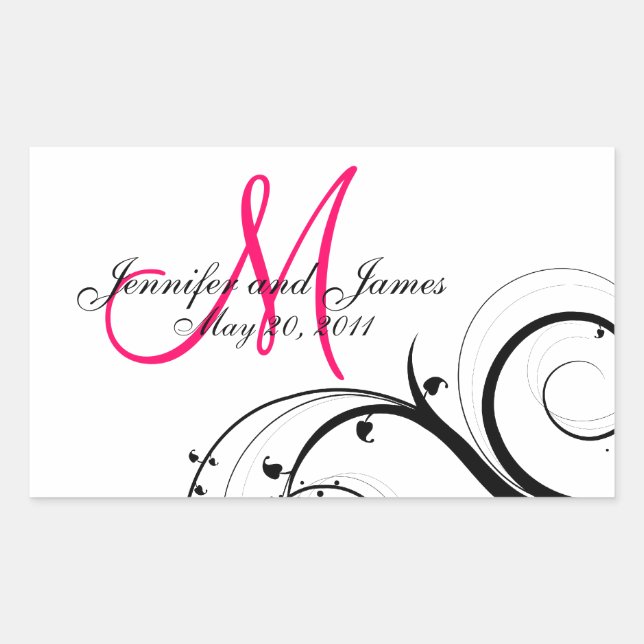Elegant Swirl Monogram Wedding Wine Labels (Front)