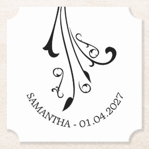 Elegant Swirl Ornaments Horror Black Gothic Paper Coaster