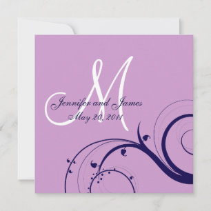 Elegant Swirl Purple Navy Wedding Invitation