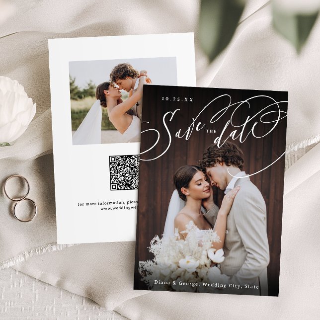 Elegant swirl script photo wedding save the date (Elegant swirl script photo wedding save the date)