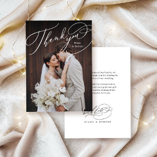 Elegant Swirl Script Simple Photo Thank You Card