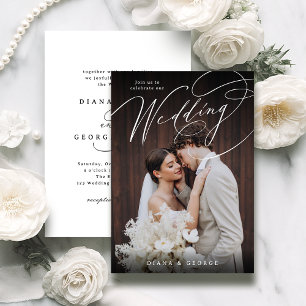 Elegant swirl script Simple Photo Wedding Invitation