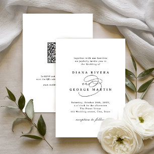 Elegant Swirl Script Simple QR code Wedding Invitation