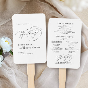 Elegant Swirl Script Simple Wedding Programs Hand Fan