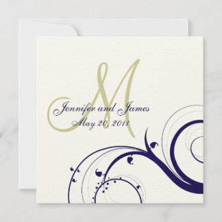 Elegant Swirl Wedding Invitation Navy Green Cream