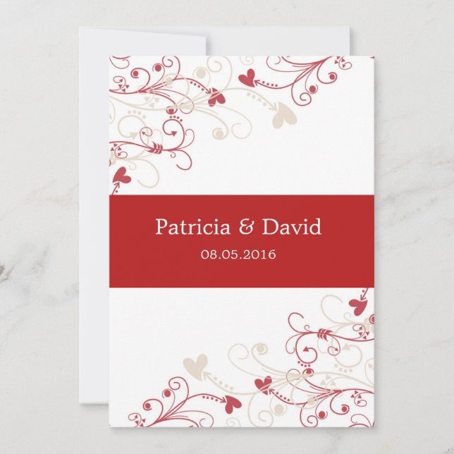 Elegant Swirl Wedding Invitations:Red And Ivory Invitation (Front)