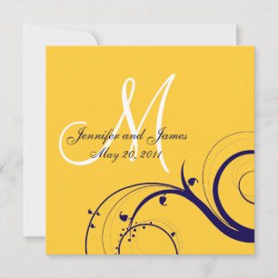 Elegant Swirl Yellow Navy Wedding Invitations