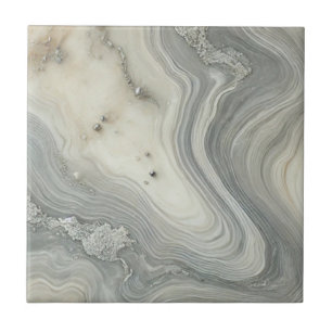 Elegant Swirled Marble Texture with Silver Accents Tile