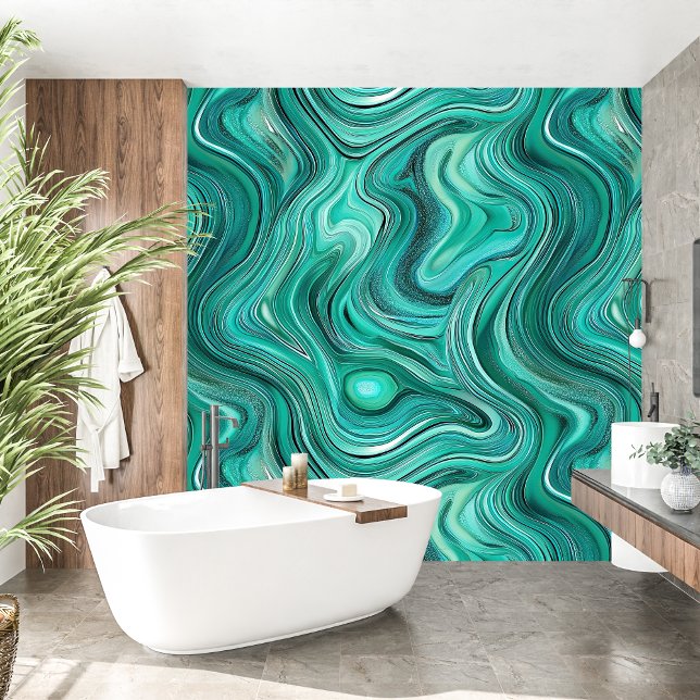 Elegant swirling Waves Liquid Turquoise Agate  Wallpaper (Elegant swirling Waves Liquid Turquoise Agate Wallpaper)