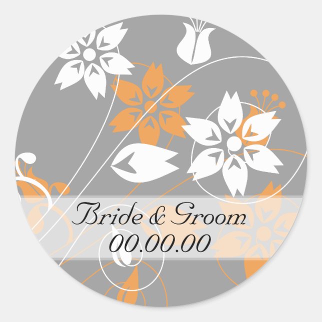Elegant Swirls And Flowers Wedding Stickers (Front)