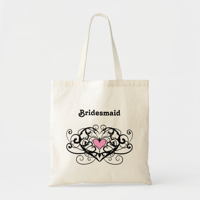 Elegant swirls and hearts bridesmaid tote bag (Front)