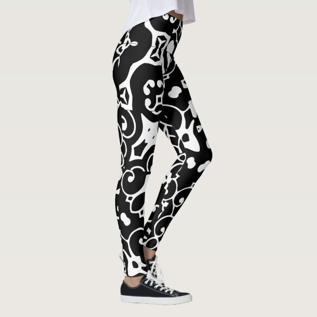 Elegant Swirls Black White 4Annie Leggings (Right)