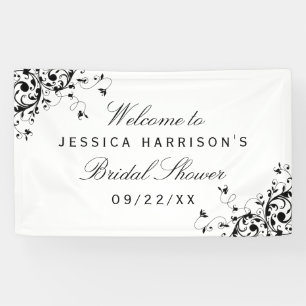 Elegant Swirls Black & White Bridal Shower Banner