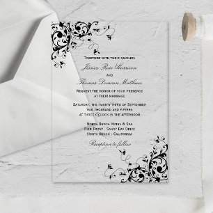 Elegant Swirls Black & White Wedding Acrylic Invitations