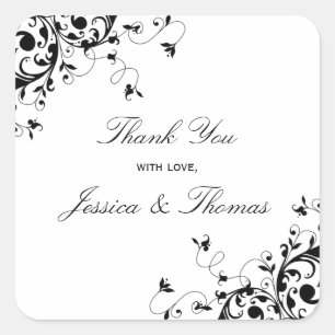 Elegant Swirls Black & White Wedding Favour Or Sea Square Sticker