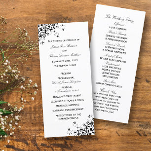 Elegant Swirls Black & White Wedding Program Rack Card