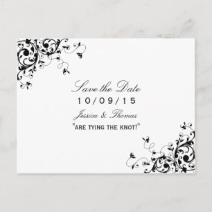 Elegant Swirls Black & White Wedding Save The Date Announcement Postcard