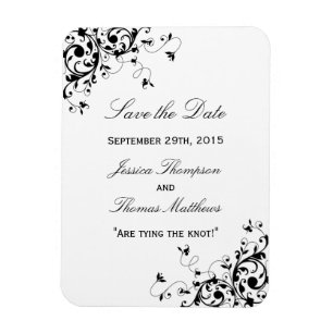Elegant Swirls Black & White Wedding Save The Date Magnet