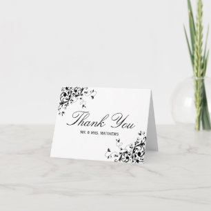 Elegant Swirls Black & White Wedding Thank You Card