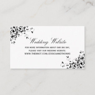 Elegant Swirls Black & White Wedding Website Enclosure Card