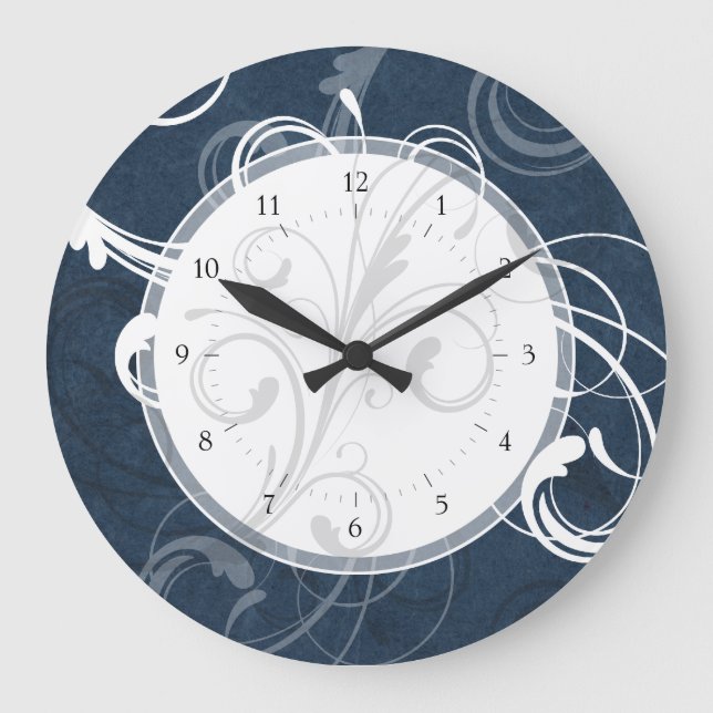 Elegant Swirls Blue Teal Large Clock (Front)