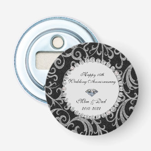 Elegant Swirls Diamonds 10th Wedding Anniversary  Bottle Opener