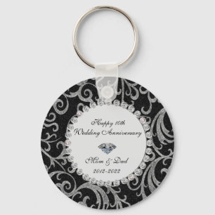 Elegant Swirls Diamonds 10th Wedding Anniversary Key Ring
