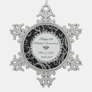 Elegant Swirls Diamonds 10th Wedding Anniversary Snowflake Pewter Christmas Ornament