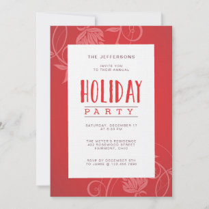 Elegant Swirls Modern Red Holiday Party Invitation