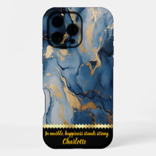 Elegant swirls of blue and gold marble design art iPhone 16 pro max case