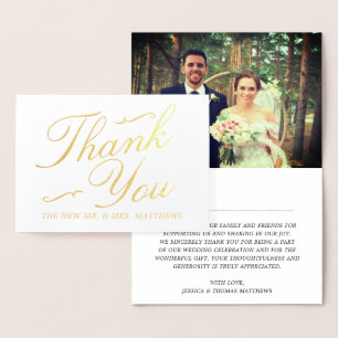 Elegant Swirls Photo Wedding Thank You Foil Card