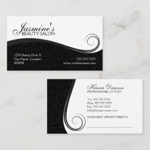 Elegant Swirls Salon Black Grey Appointment Card