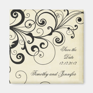 Elegant swirls save the date announcement magnet