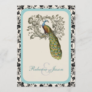 elegant swirls Vintage lily floral peacock wedding Invitation