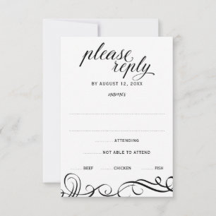 Elegant Swirls Wedding RSVP w/ Meal Choice (Black) Card