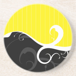 Elegant Swirls Yellow and Black Coaster