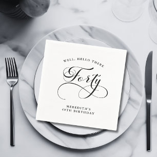 Elegant Swirly Calligraphy 40th Birthday Party Napkin