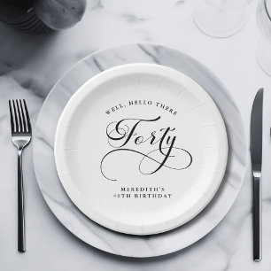 Elegant Swirly Calligraphy 40th Birthday Party Paper Plate
