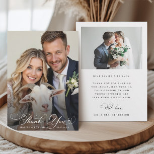 Elegant Swirly Calligraphy Wedding 2 Photo Thank You Card