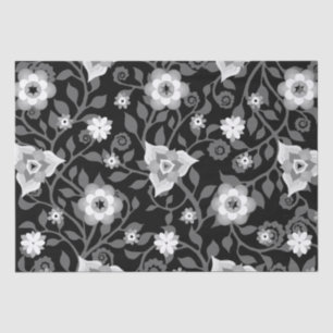 Elegant Swirly Floral Pattern Vintage Black Grey Tissue Paper